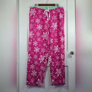 NWT Joe Boxer Pink Green and White Snowflake Cotton Flannel Pajama Pants Large
